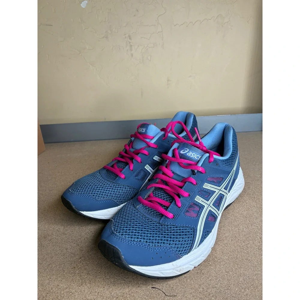 Asics Gel-Contend 5 Womens Blue Pink Running Shoes 1012A234 Size 8